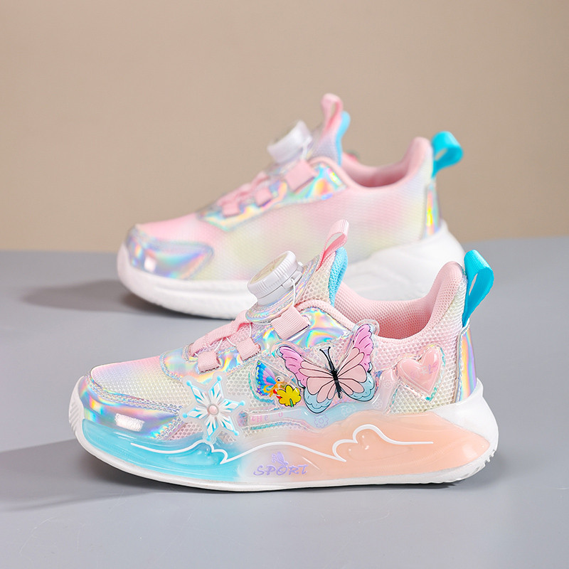 Cute Girls Sneaker Children Shoes Pink Purple Butterfly Printed Kids School Running School Sneaker