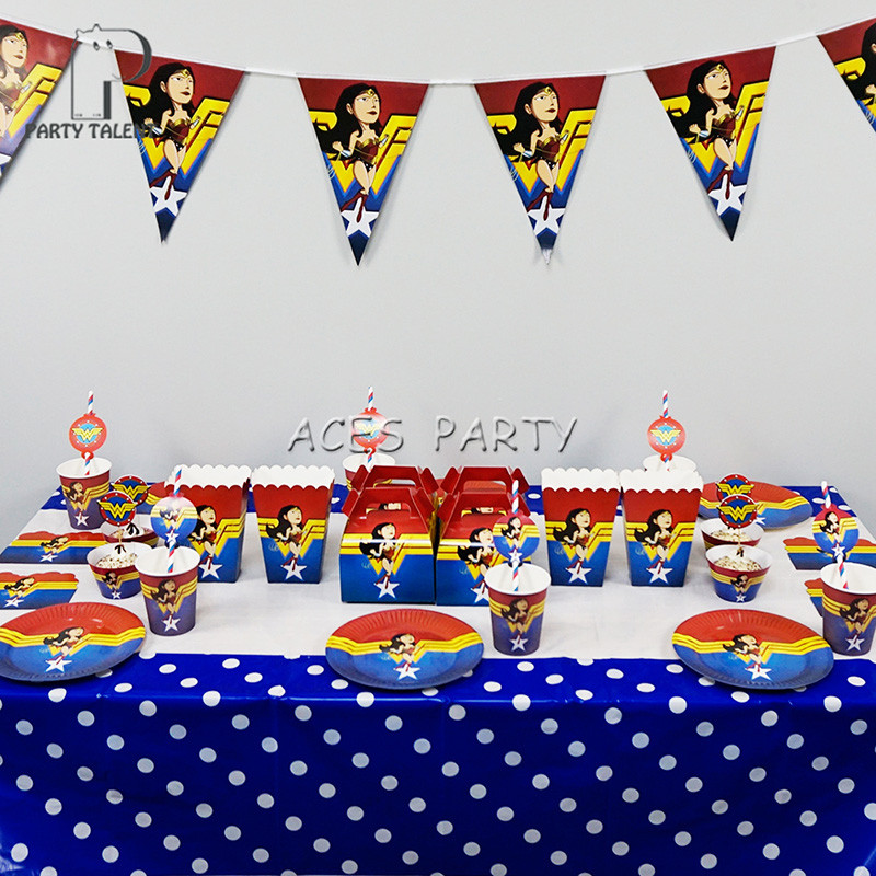 Party Combo Set For 12 Kids Wonder Girl Birthday Baby Shower Party Supplies Disposable Tableware