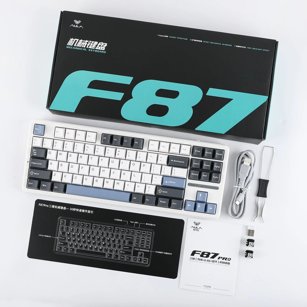 AULA F87 Pro Mechanical Keyboard 87 PBT Plastic Keycaps Hotswap Multicolor Backlit Long Battery Life