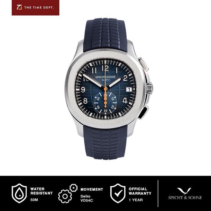 Specht & Sohne SP0006-3 Aqua Biru Chronograph Homage Jam Tangan Pria Seiko Quartz Movement