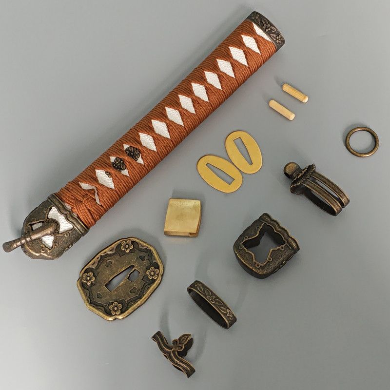 98 Military Sword Tsuka Saya Fittings Set, Tsuba Fuchi Kashira Habaki Seppa Menuki Kuchigane Kojiri,
