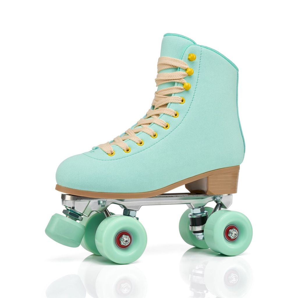 New adult double-row skates, green roller skates, metal brackets, roller skates, four-wheel skates.