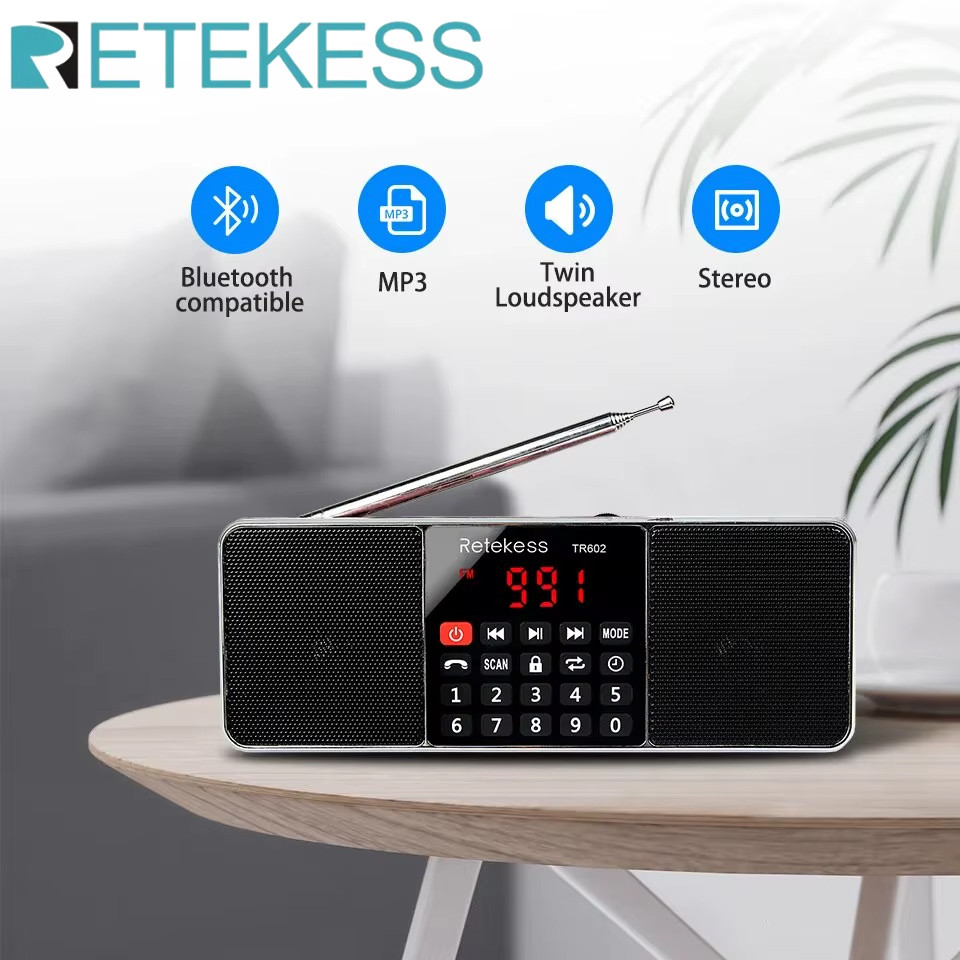 Retekess TR602 Portable Radio AM FM Digital Bluetooth Speaker Stereo MP3 Player TF SD Card USB