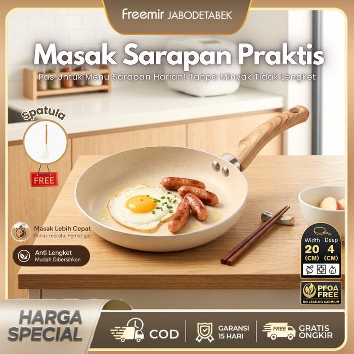 [MEGA SALE] freemir Teflon Anti Lengket 20cm Single Bottom Set Teflon+Spatula Granit Teflon