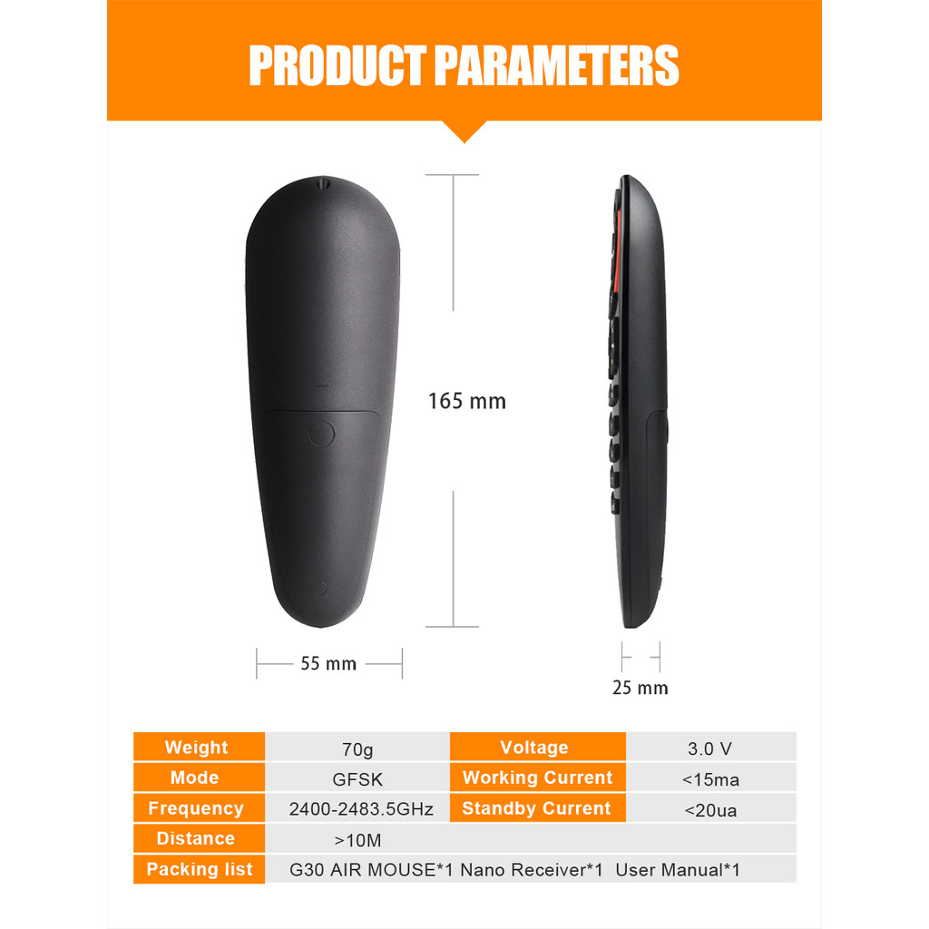. G30 Remote Control 2.4G Wireless Voice Air Mouse 33 Keys Ir Learning -