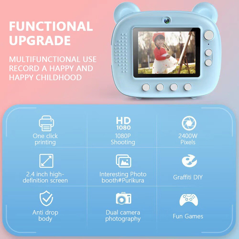 . Children Digital Camera Instant Print For Kids Thermal Print Camera -