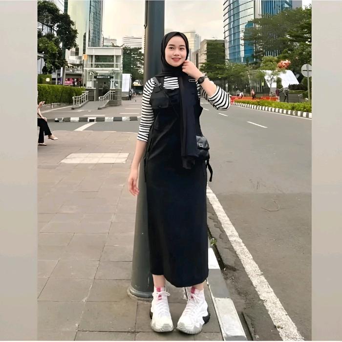 Sonya Overalls Rok Panjang Muslim Jumpsuit Baju Kodok Korean Style Twill Combed Strecth Wanita