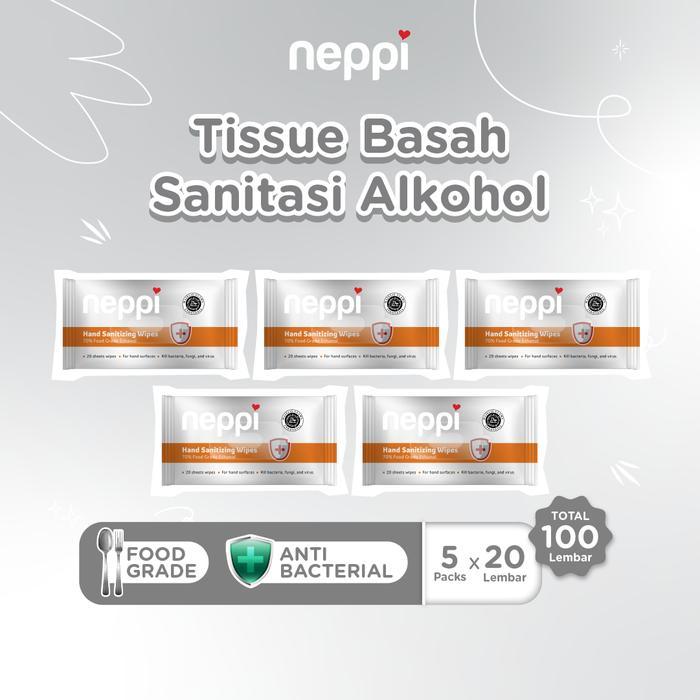 (5 Pcs x 20 Lembar) Neppi Hand Sanitizing Wipes 20s - Tisu Alkohol