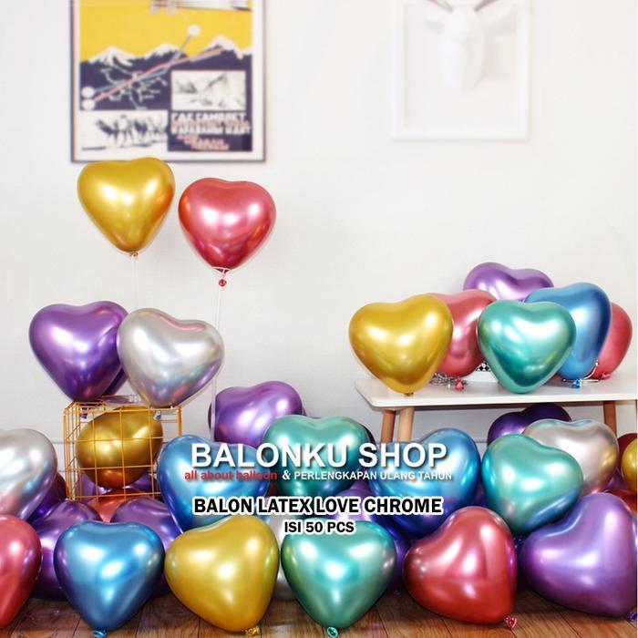SALE Balon Latex Love Chrome isi 50 pcs / Balon Love Chrome / Balon Love Termurah