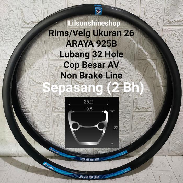Velg Rims Sepeda 26 ARAYA 925B Lubang 32H Alloy Double Wall AV Jumlah Sepasang