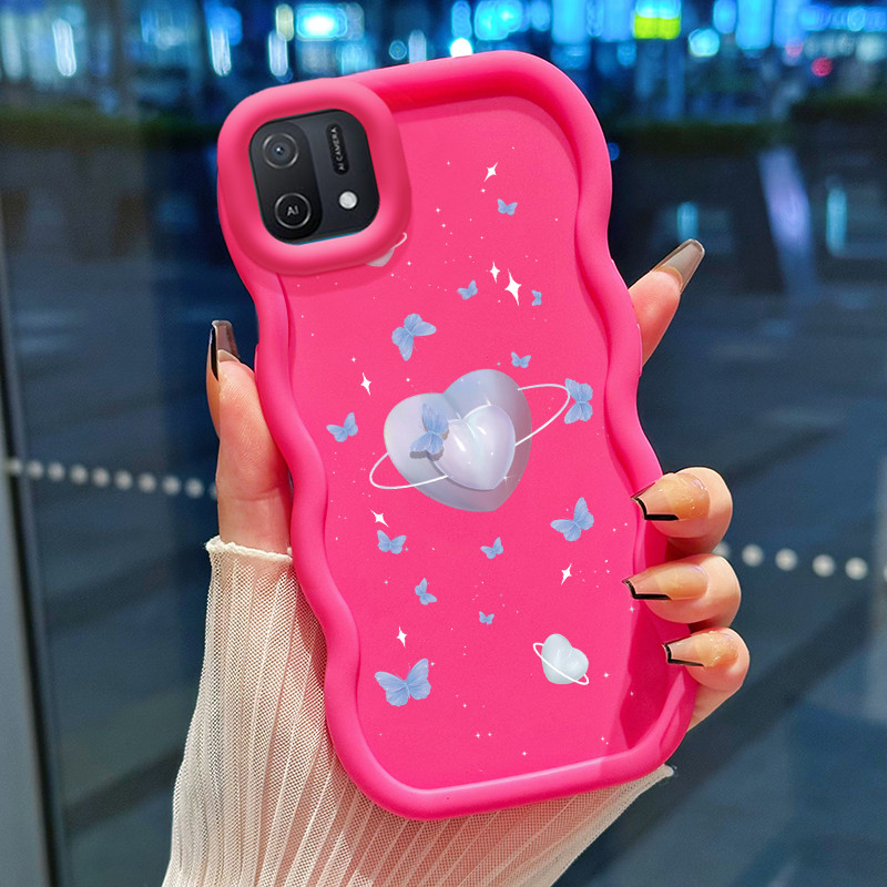 Casing Hp Untuk OPPO A16K A16E Case Hati Persik Cesing Polos Kasing Macaron gelombang Kesing Silikon