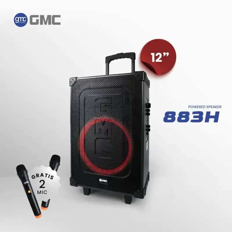 GMC Speaker 883H – Bluetooth Karaoke Speaker 12" – 130W, USB, SD, TF, AV/AUX In, FM Radio, LED Displ