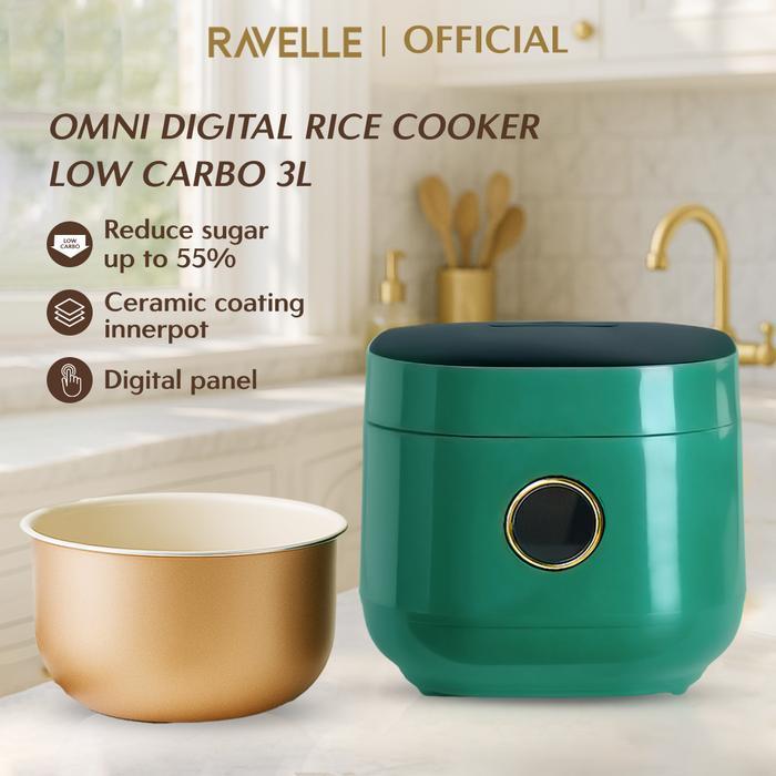 RAVELLE OMNI RICE COOKER RAVELLE 1.2 LITER NASI (3 LITER) - DIGITAL LOW CARBO RICE COOKER - Jade Gre