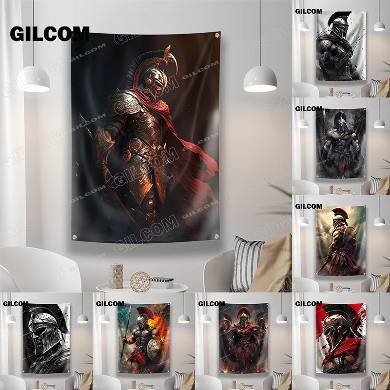 3X5FT Flag Spartan Roman Soldier Warriors with Sword Banner Poster Polyester Digital Printing