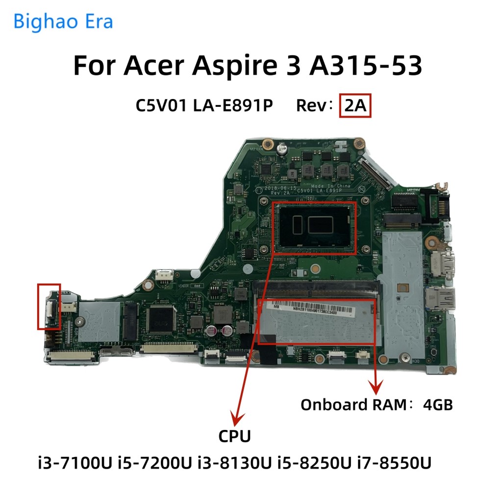 . For Acer Aspire 3 A315-53 Laptop Motherboard With I3-7100U I5-8250U -