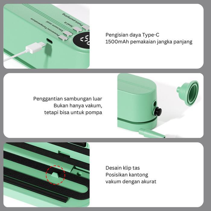 MESIN PENYEGEL MAKANAN PLASTIK PORTABEL MINI OTOMATIS DENGAN PENYEDOT DEBU - SEALER