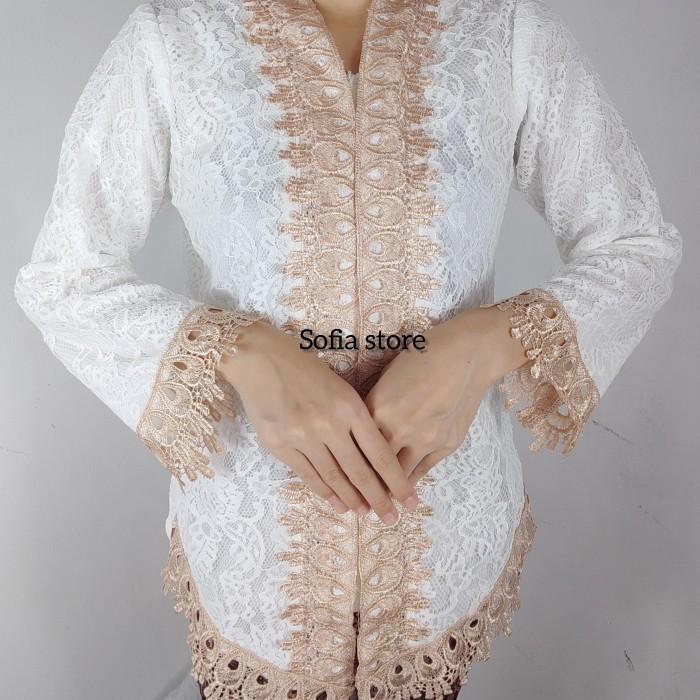 Atasan Kebaya Brokat Kartini Lengan Panjang Amelia Warna Putih Cream - M