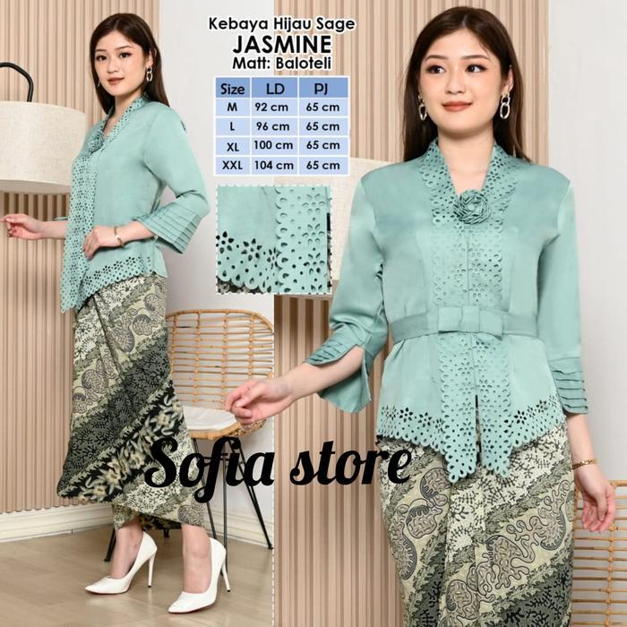 Atasan Kebaya Kutubaru Remaja Dewasa Jasmine Warna Green Sage Hijau