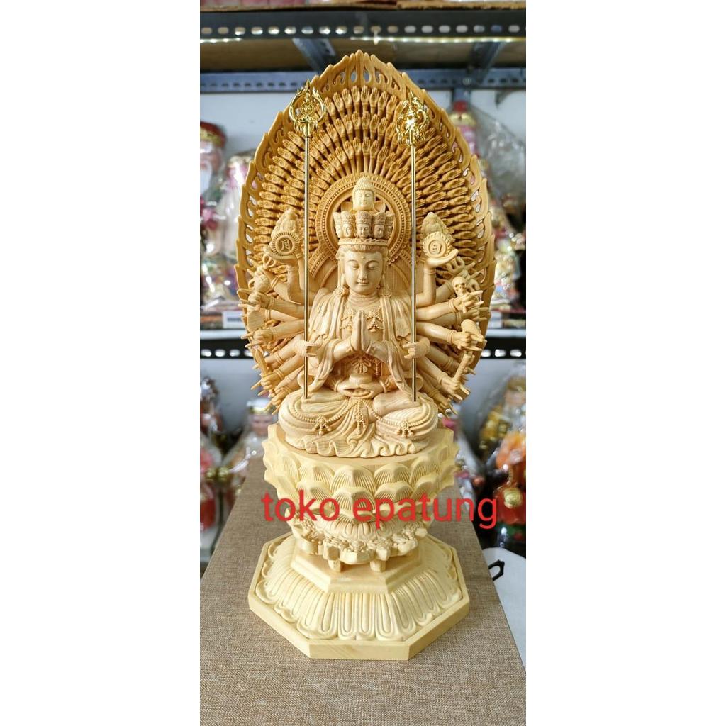 patung dewi kwan im / kwan im / seribu tangan / cien so - 28 cm kayu