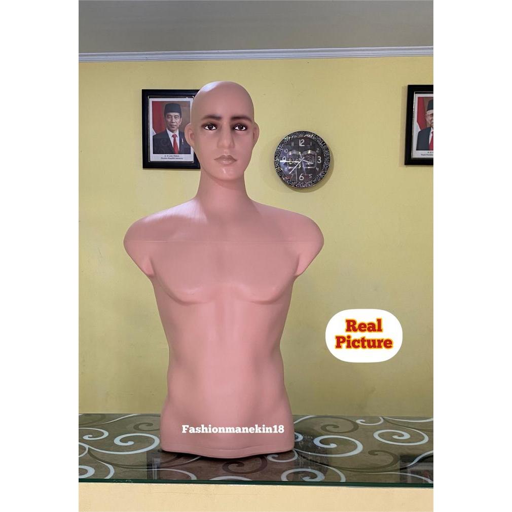Manekin Pria Setengah Badan Sambung Kepala - Patung Baju Atasan Cowok