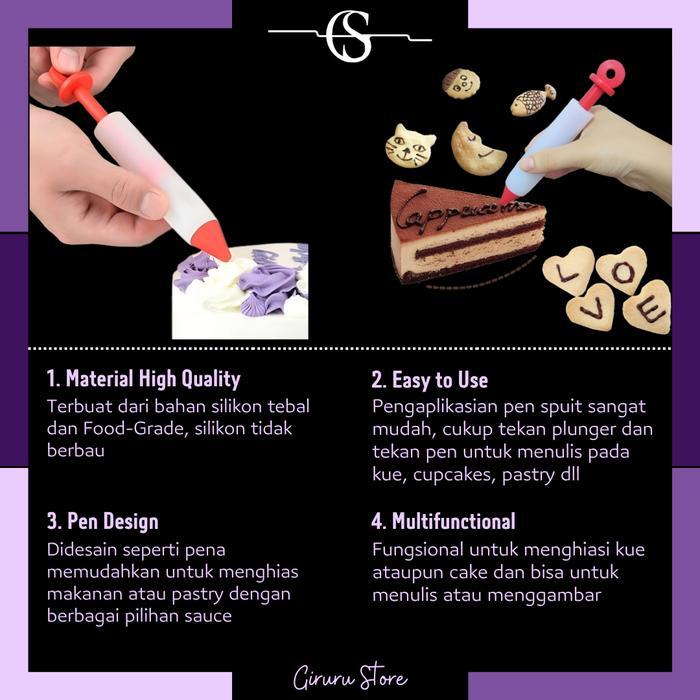 Pen Spuit Piping Bahan Silikon / Pen dekorasi kue Alat hias dekorasi kue / Pen Silikon Cookies /