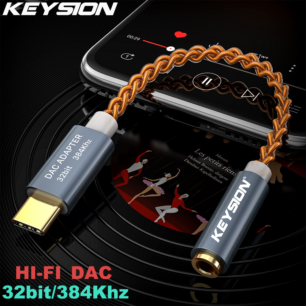 KEYSION HIFI DAC earphone Amplifier USB Type C to 3.5mm Headphone Jack audio adapter 32bit 384kHz