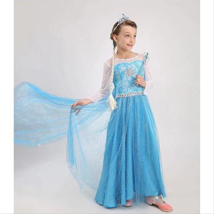 PAKET lengkap 1 set Dres Frozen elsa - gaun anak frozen + aksesoris - baju pesta frozen - baju elsa
