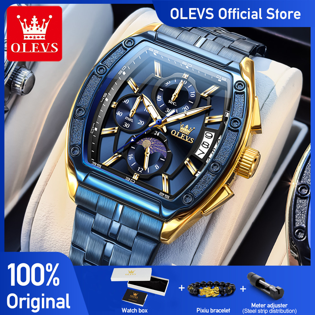 OLEVS Watch New 3661 Mens Watch Luxury Quartz Watch Waterproof Luminous Stainless Steel Moon Phase