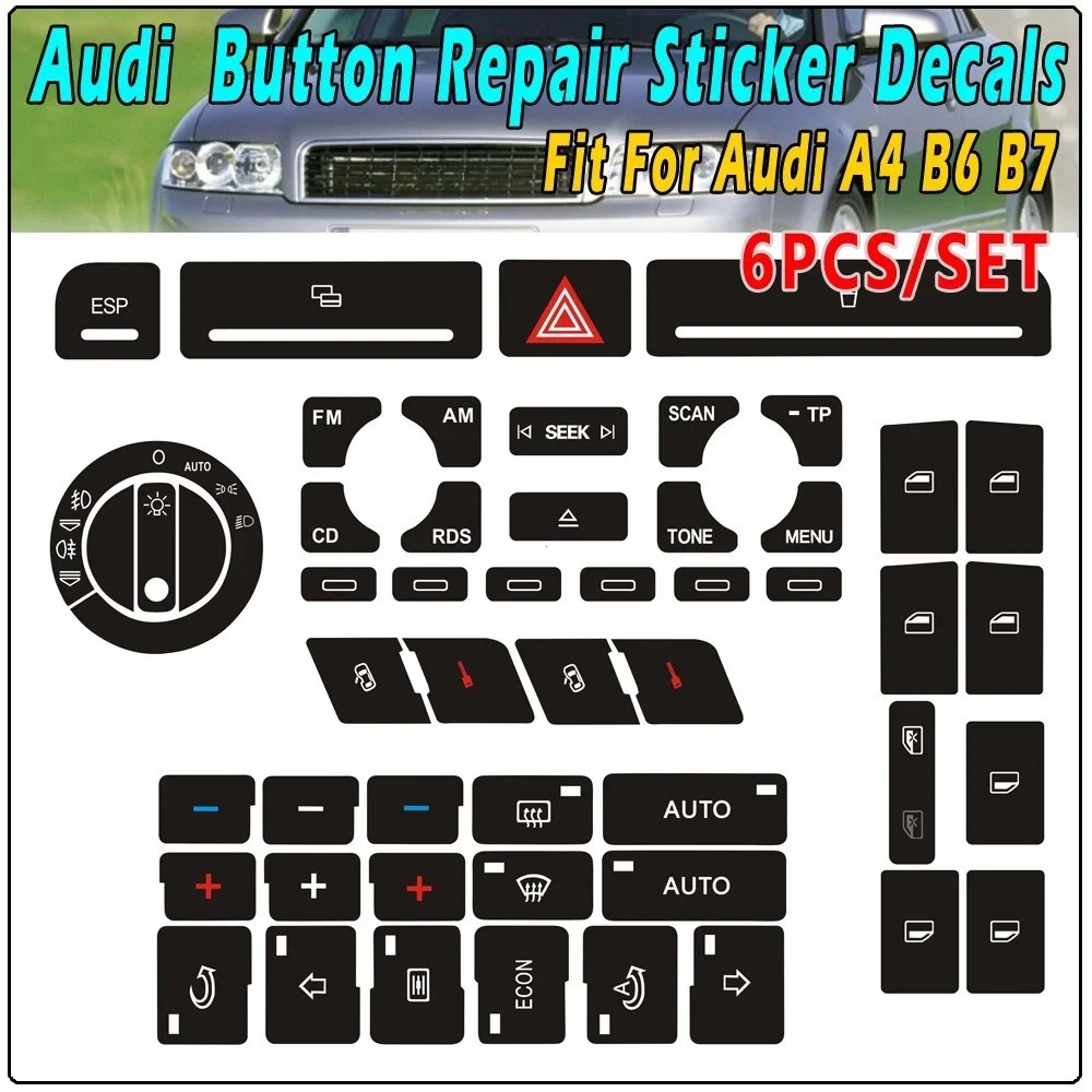 1pcs Set Button Repair Decal Sticker Door Lock Window Air Conditioner Repair Set For-Audi A4 B6 B7