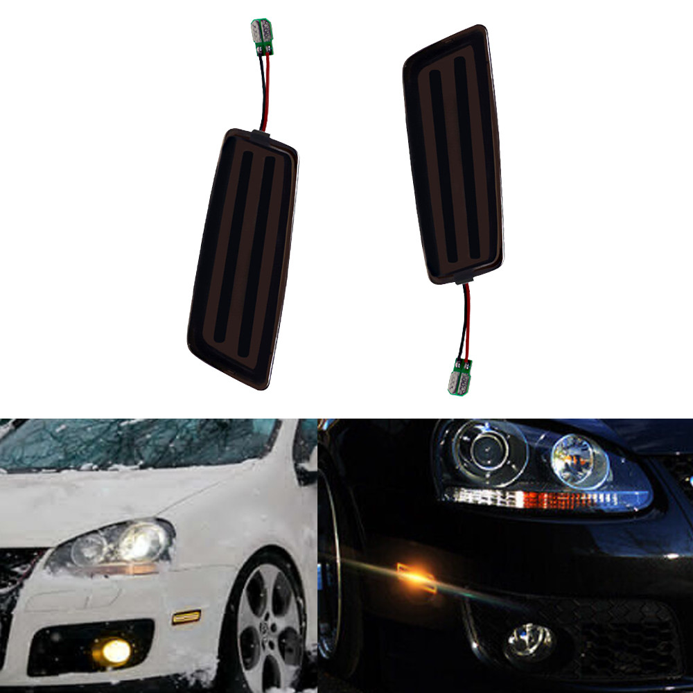 LED AMBER YELLOW SIDE MARKER TURN SIGNALS FOR 2006-2009 VW MK5 GOLF/GTI -SMOKE
