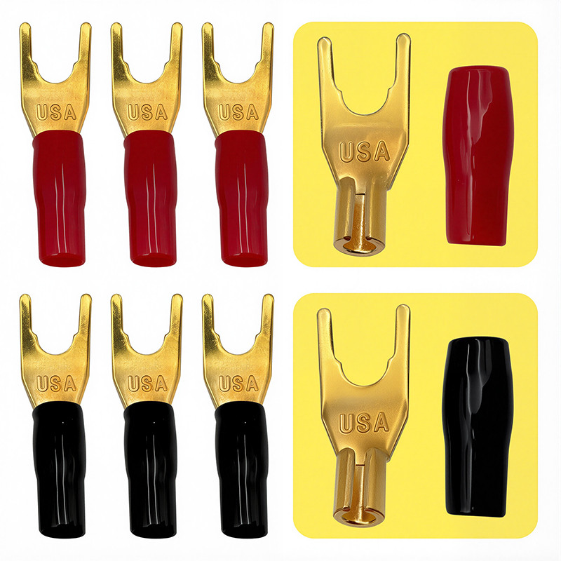 4Pcs Y U Shape Spade Banana Plug Gold Plated Fork Banana Plug Jack Plug Solderless Speaker Cable