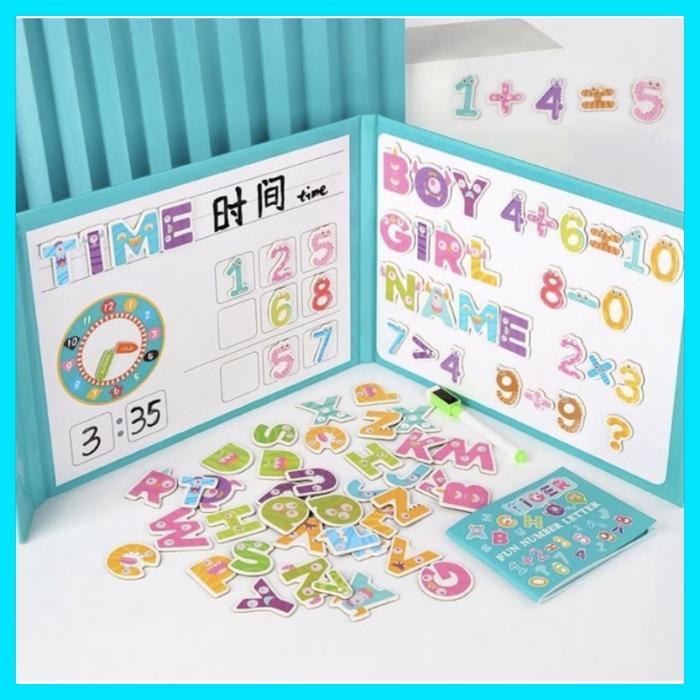 ` Buku Puzzle Magnet Belajar Mengenal Huruf,Angka,Jam Fun Number Letter