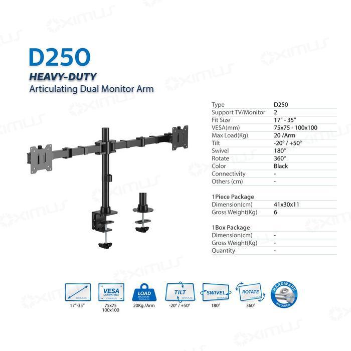 ` Heavy-Duty Bracket Dual Monitor Bracket Monitor Bracket LED 17" - 35" Oximus D250 Lengan Monitor