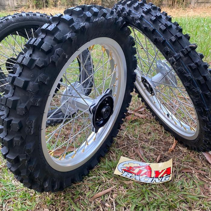 sepaket velg plus ban Cross Ring 14 17 / Ring 16 19 / Ring 18 21 Klx150 Dtracker150 CRF WR155 - gold