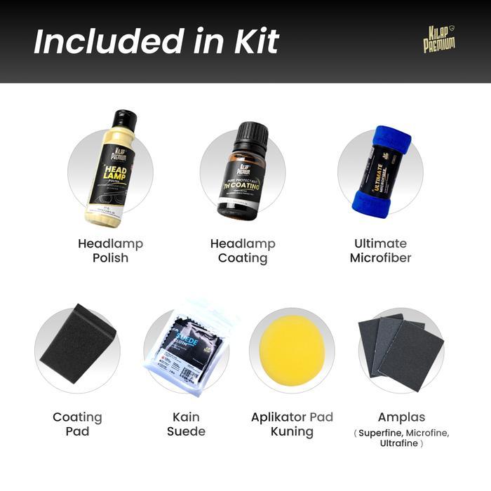 KILAP PREMIUM - HEADLAMP RESTORATION & PROTECTION KIT PAKET PEMBERSIH MIKA LAMPU MOBIL KUNING, KUSAM