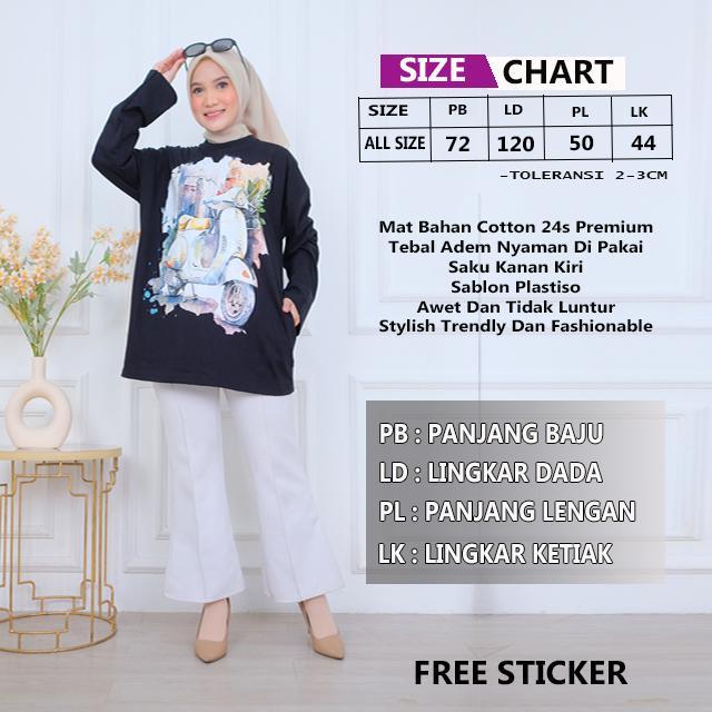 Atasan Wanita Kaos OVERSIZE VESPA VINTAGE Cotton Premium Import Adem