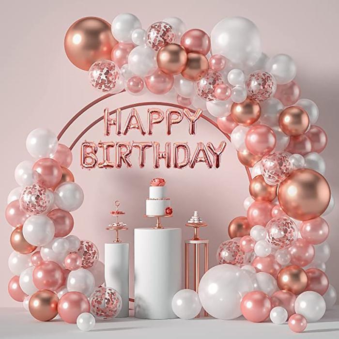123 PC BALON GARLAND ROSE GOLD HAPPY BIRTHDAY BALON LATEX SET DEKORASI