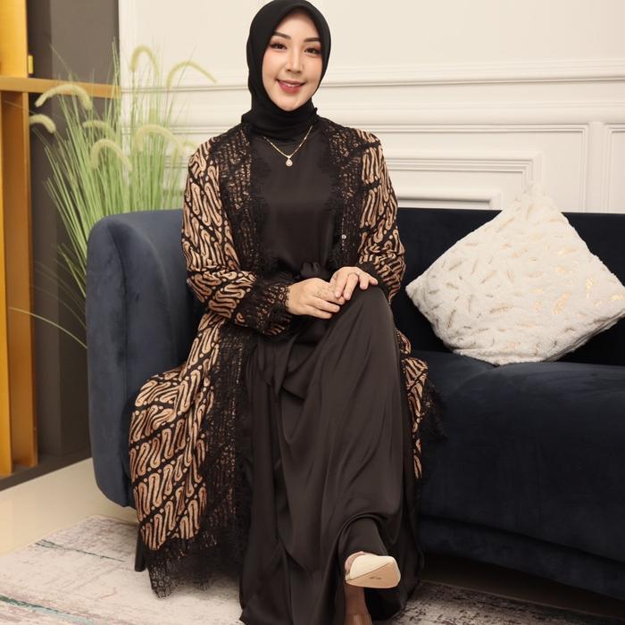 Lolota Set Kaftan Kaftan Ikat Viscose Premium Gies Hitam Batik Kondangan Muslim Wanita Formal Dress