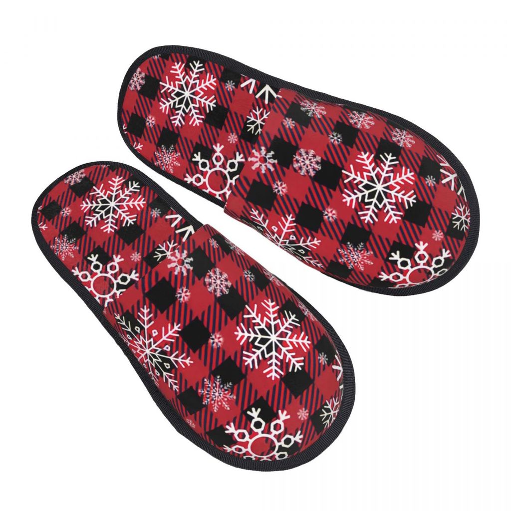 Winter Women Men Non-Slip Flat Slippers Buffalo Plaid Christmas Pattern Indoor Fur Soft Warm Shoes