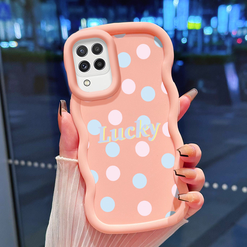Casing Hp Untuk Samsung A22 M22 M32 Case Polkadot biru muda lucu Kasing Macaron gelombang Kesing Sil