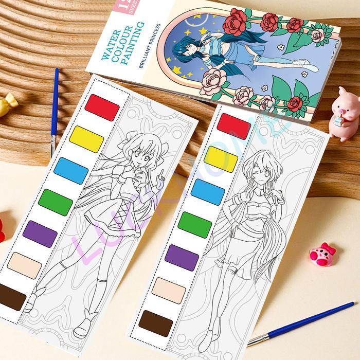 1 Set Paket Lukis / Buku Lukisan Air Warna Terang/buku gambar anak lukisan air/Lukisan Cat Air