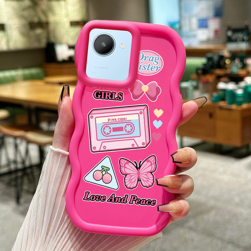 Casing Hp Untuk Realme C30 C30s Narzo 50i Prime Case Cute Pink Cassette Cesing Polos Kasing Macaron 