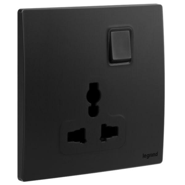 Legrand Mallia Senses Stop Kontak Universal Multi Standard 1 Gang 281120MB Matt Black Soket Dengan