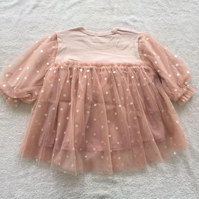 Gaun pesta impor anak tile impor anak salem lengan panjang 1-8th korea puff dot laser