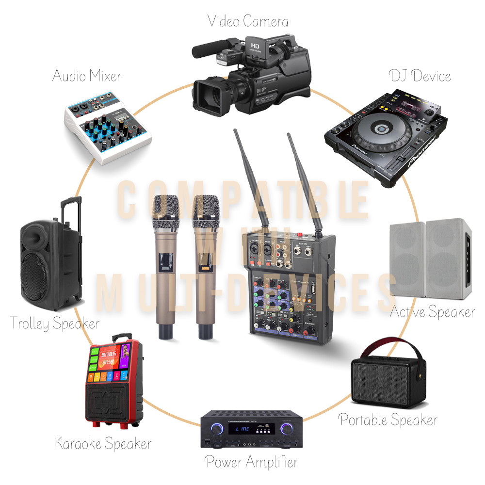 . Hisingwell Four-Channel Audio Dj Mixer With Uhf Wireless Microphone -