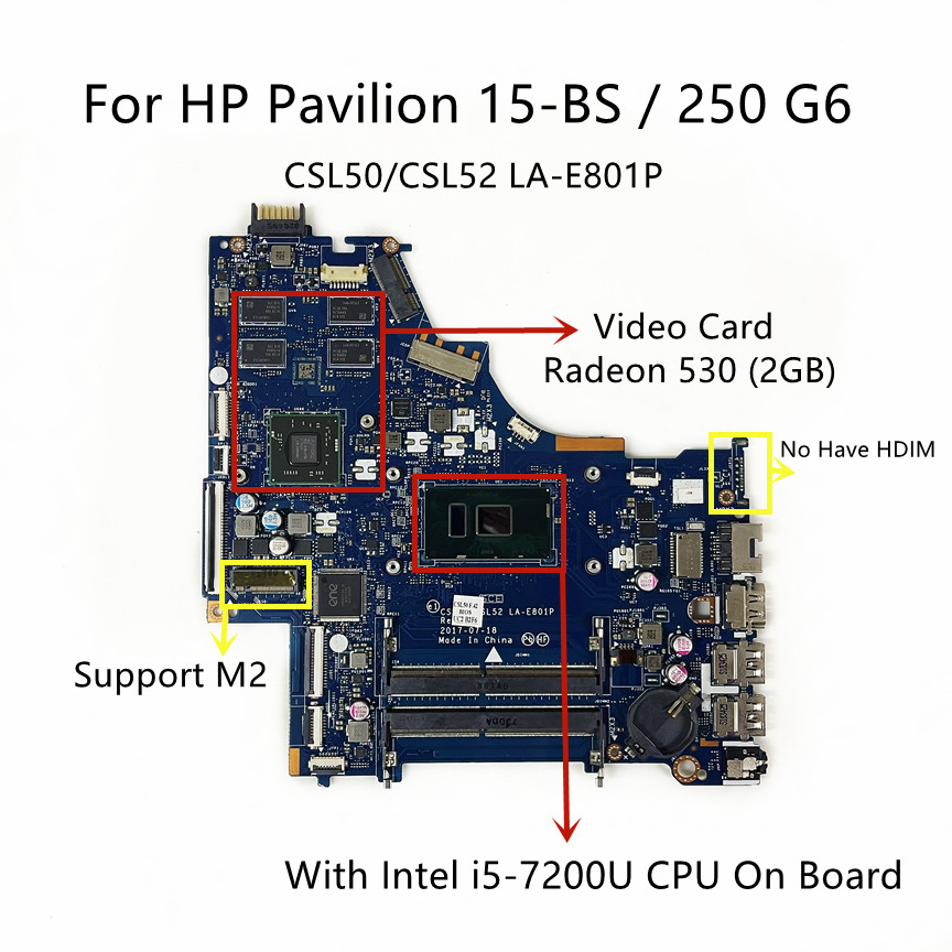 . La-E801P For Hp Pavilion 15-Bs 250 G6 Laptop Motherboard With Intel -