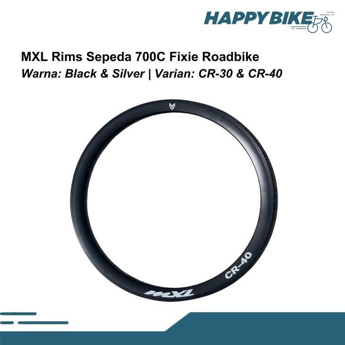 Velg MXL Rim Sepeda 700C Fixie Roadbike CR-30 CR-40 V-Brake 32H/36H - Black/Silver - Outdoor