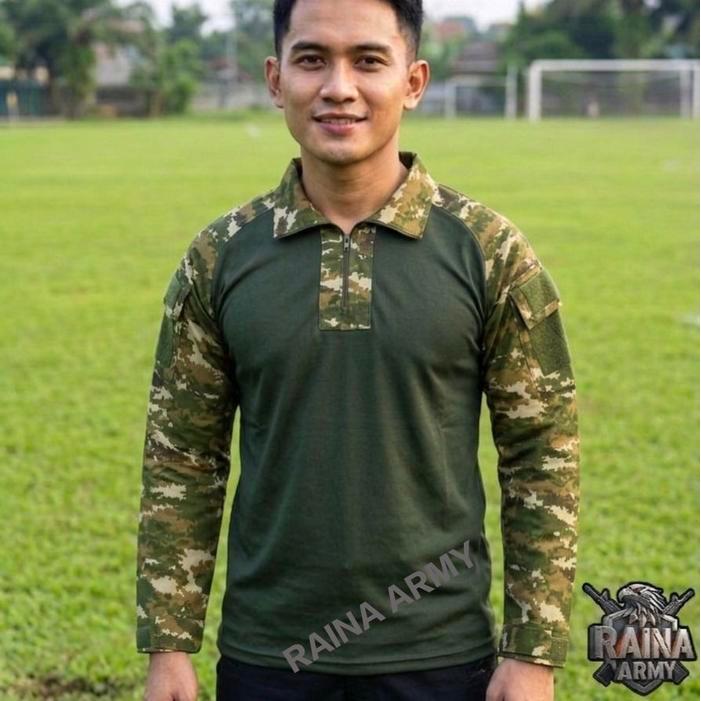 bdu tactical katun Kaos BDU Tactical Lengan Pendek Motif Loreng Sage Green Bahan Katun Combat Ripsto