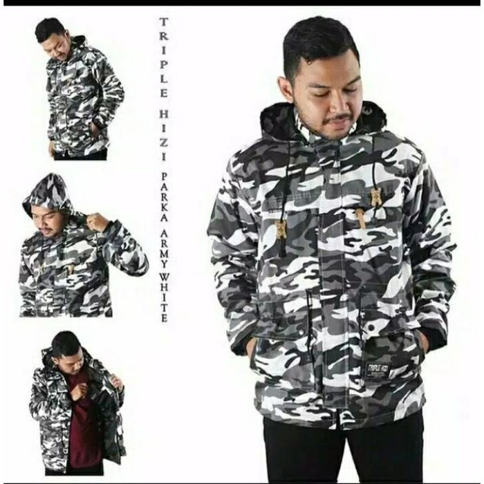 parka loreng Pria Jaket Parka Loreng Pria Bahan Kanvas Tebal dengan Tudung Lepas dan Dua Saku - Lore