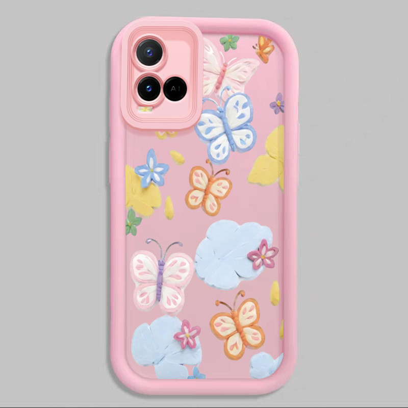 Casing Hp untuk VIVO Y21 Y21s Y21t Y21e Y21a Y21G Y33s Y33t Case Gaya Play-Doh Kupu-kupu Kasing sili